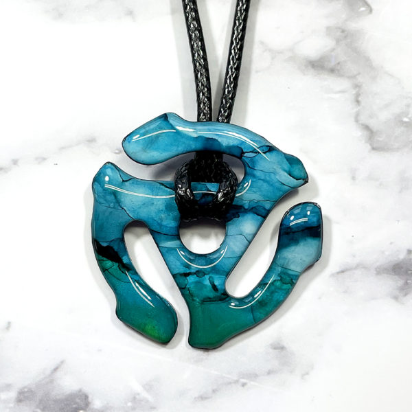 Aquas Turquoises 45 Adapter Abstract Art Pendant Necklace