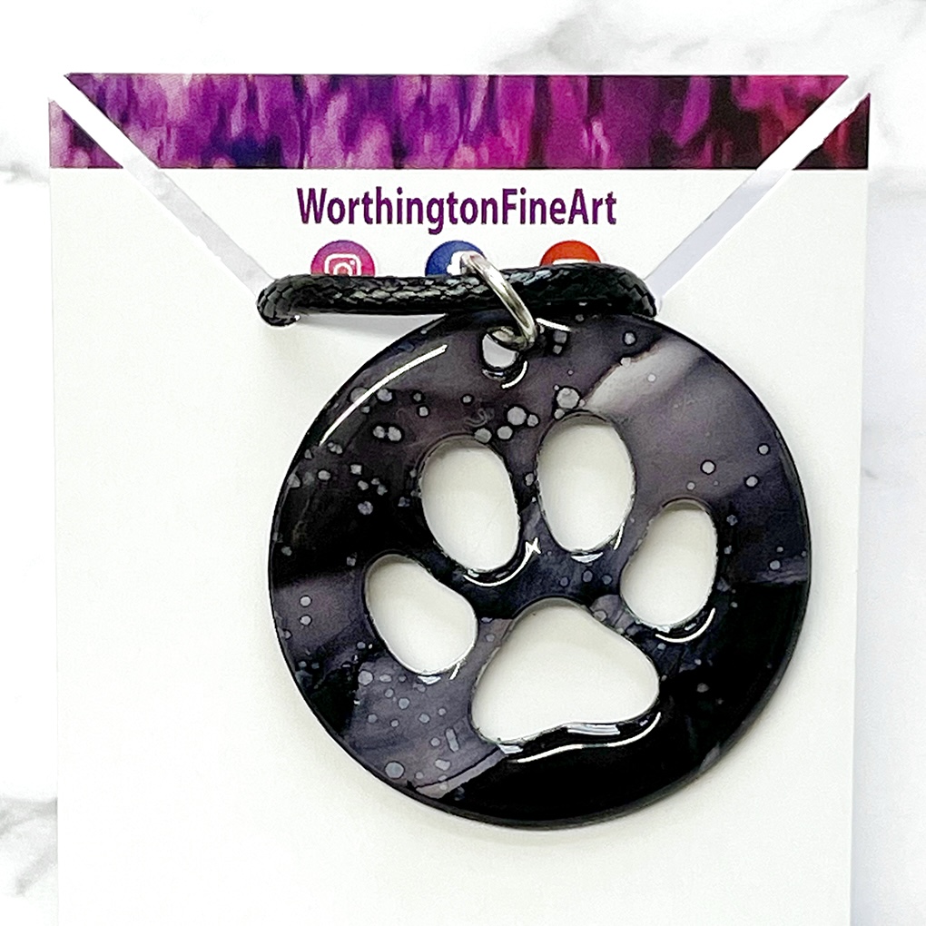 Gray Black Paw Print Abstract Art Pendant