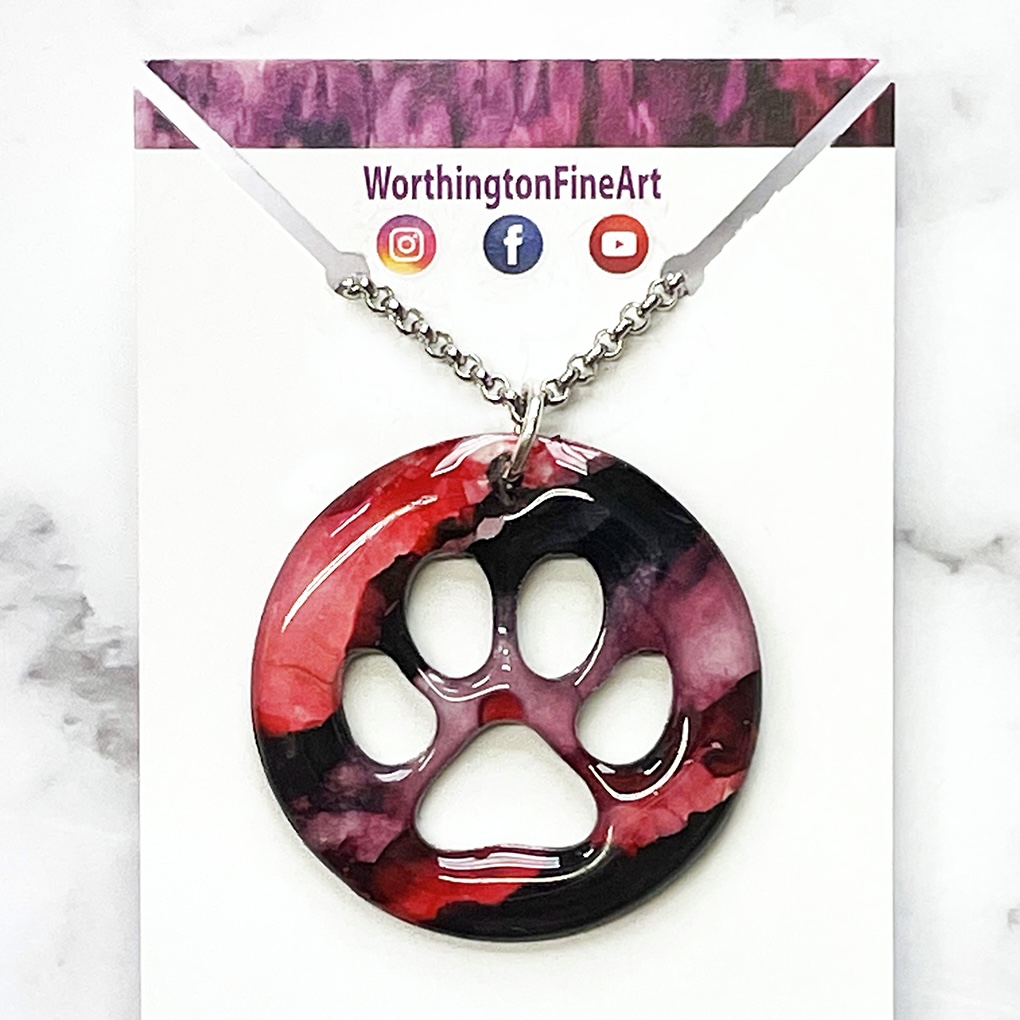 Red Black Paw Print Abstract Art Pendant