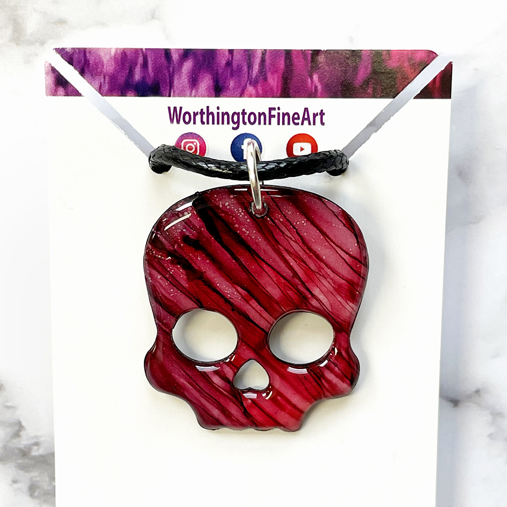 Red Skull Abstract Art Pendant Necklace