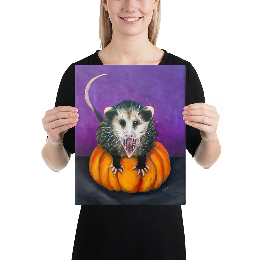 "Gourdon" opossum on an orange gourd - Image 2