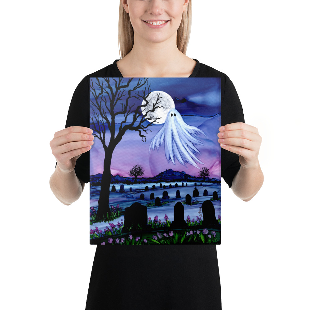 "Ezekiel" ghost in a moonlit cemetery with flowers - Image 2