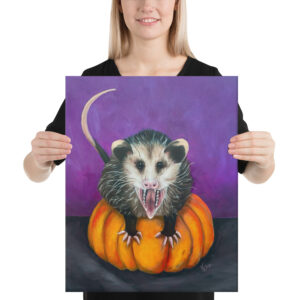 "Gourdon" opossum on an orange gourd