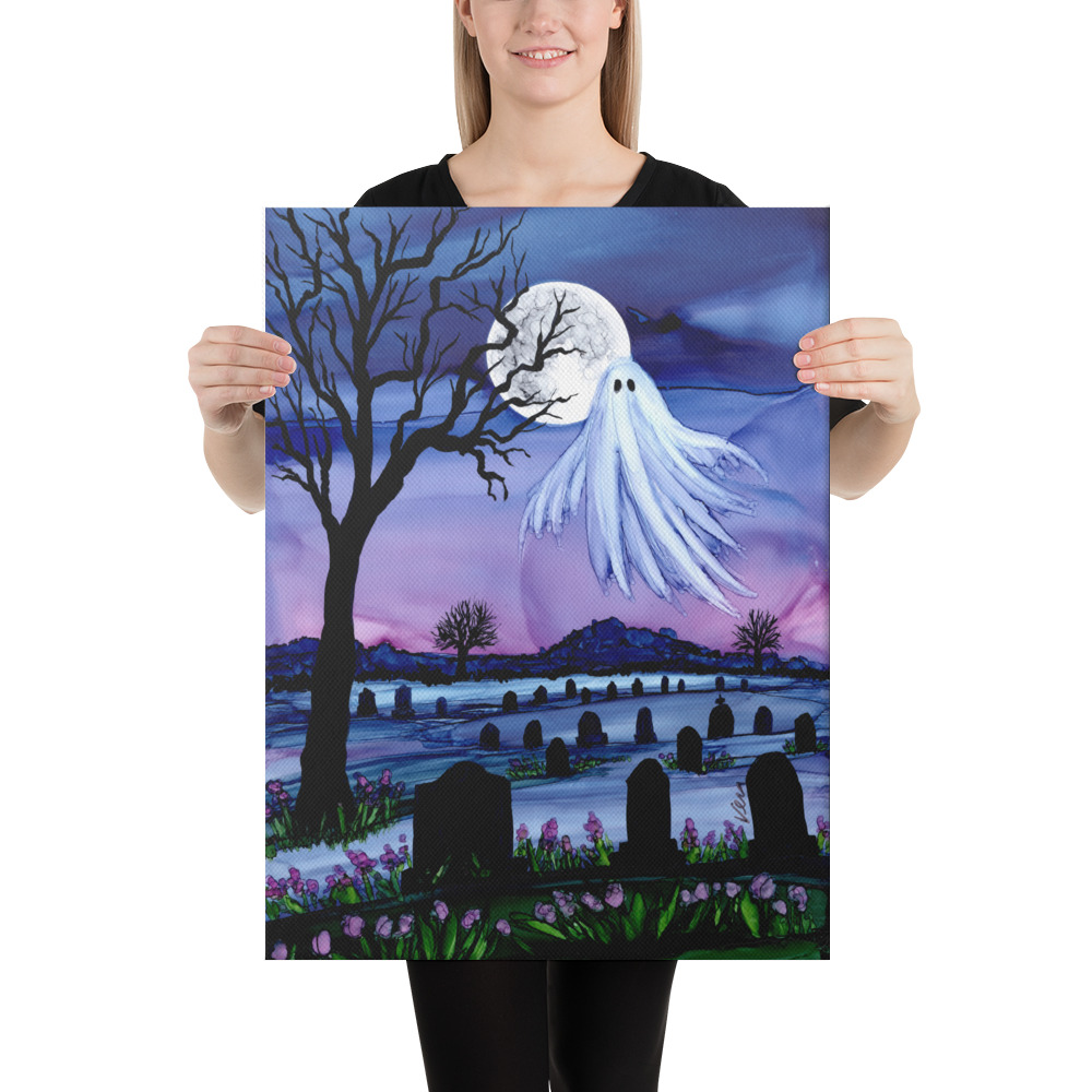 "Ezekiel" ghost in a moonlit cemetery with flowers - Image 6